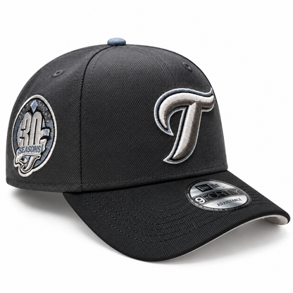 New Era MLB Toronto Blue Jays Alternate T Logo 30th Anniversary 9FORTY A-Frame Adjustable Snapback Hat – Dark Graphite/Black