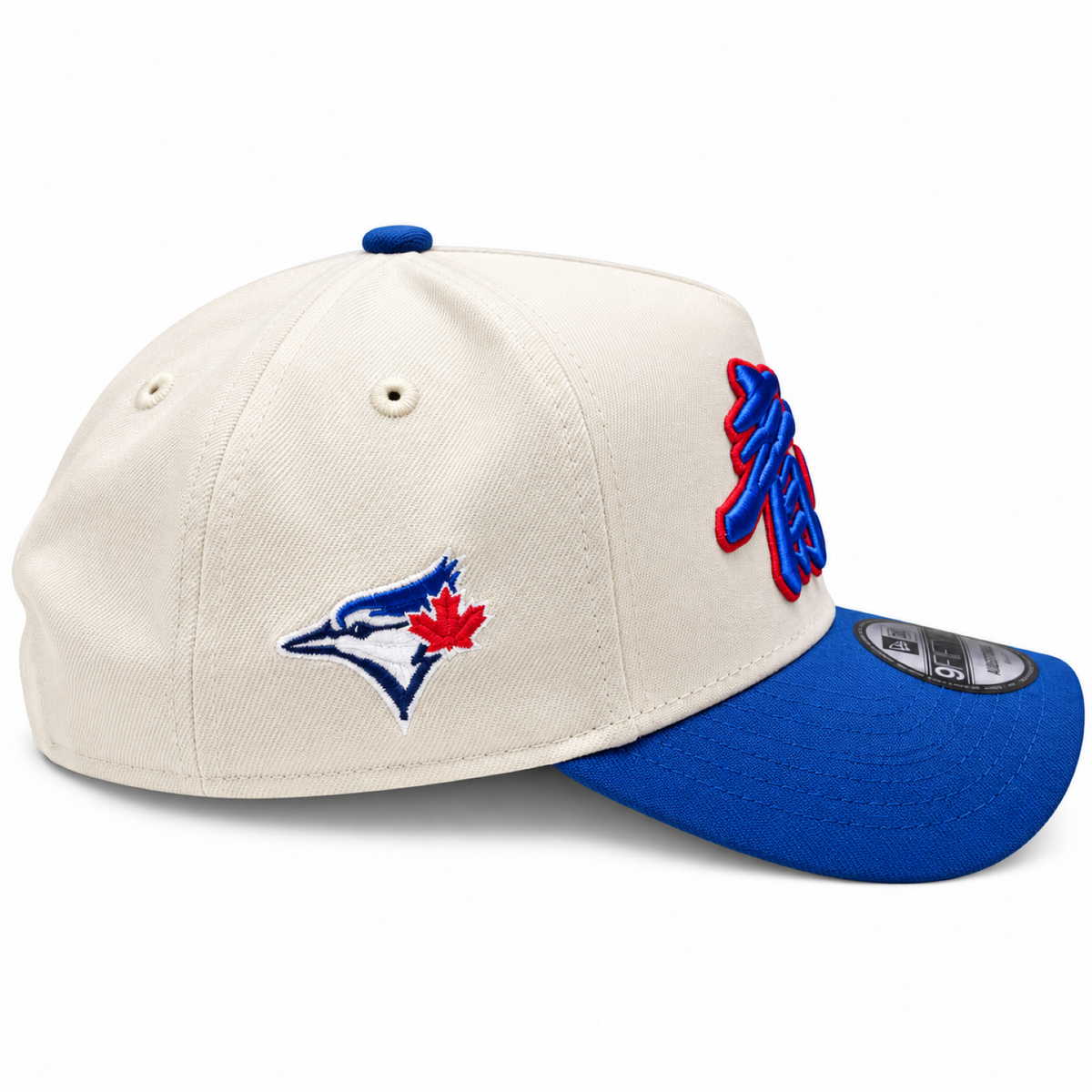 New Era MLB Toronto Blue Jays Kanji Script 9FORTY A-Frame Adjustable Snapback Hat – Natural/Royal Blue