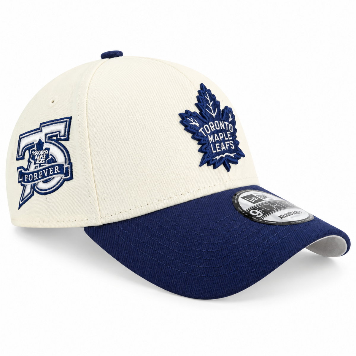 New Era NHL Toronto Maple Leafs 9FORTY A-Frame 75th Anniversary Adjustable Snapback Hat - Chrome/Navy