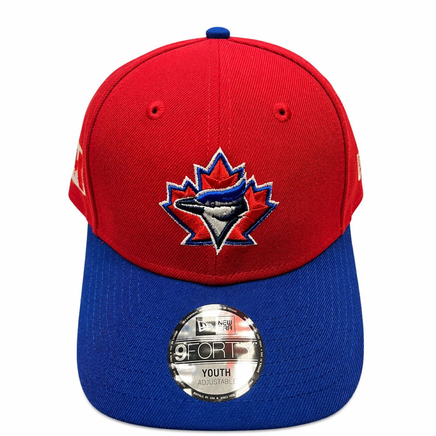 New Era MLB Youth 9FORTY Toronto Blue Jays Vintage Logo Canada Day 2026 Adjustable Hat - Red/Royal