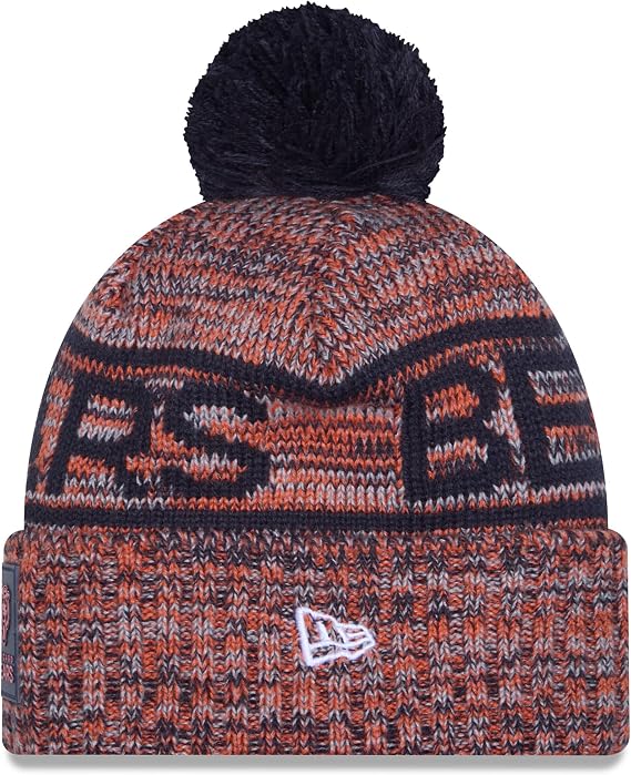 New Era NFL Chicago Bears 2025 Sideline Cold Weather Cuffed Knit Hat with Pom - Orange/Black