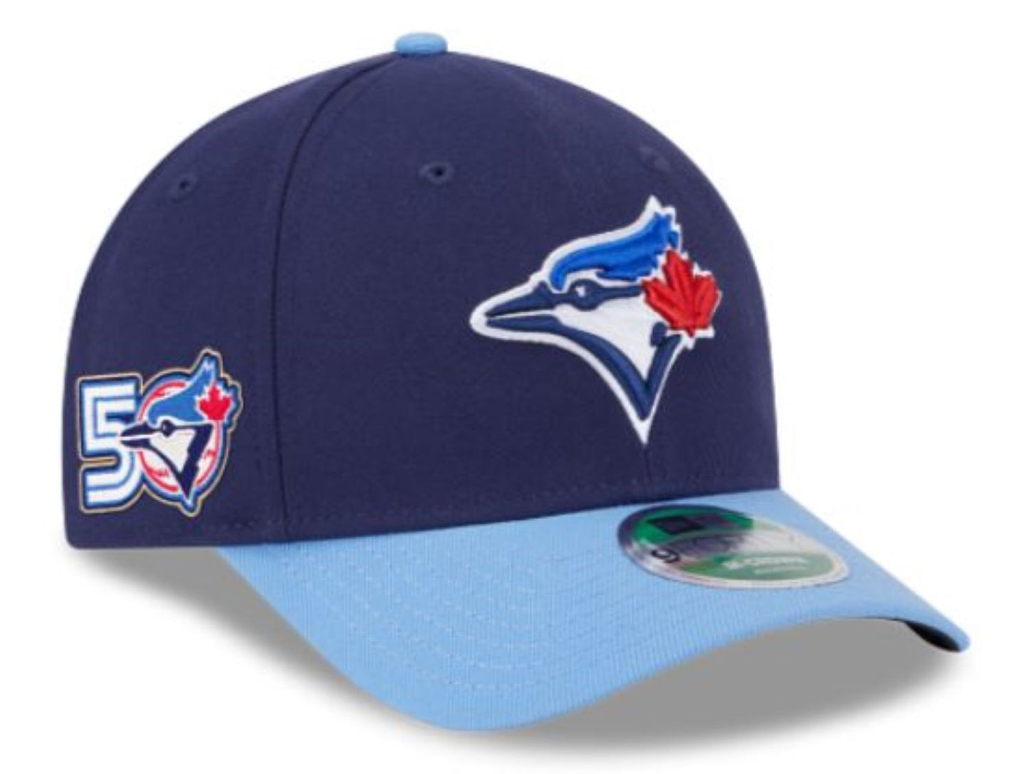 New Era 9FORTY M-Crown MLB Toronto Blue Jays 50th Anniversary Side Patch Player Replica Two Tone Adjustable Snapback Hat - Navy/Powder Blue