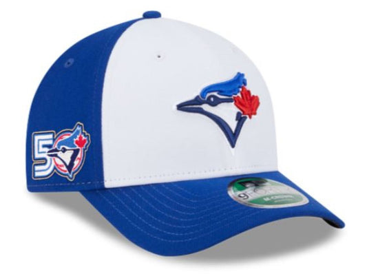 New Era 9FORTY M-Crown MLB Toronto Blue Jays 50th Anniversary Side Patch Player Replica Adjustable Snapback Hat - Blue/White