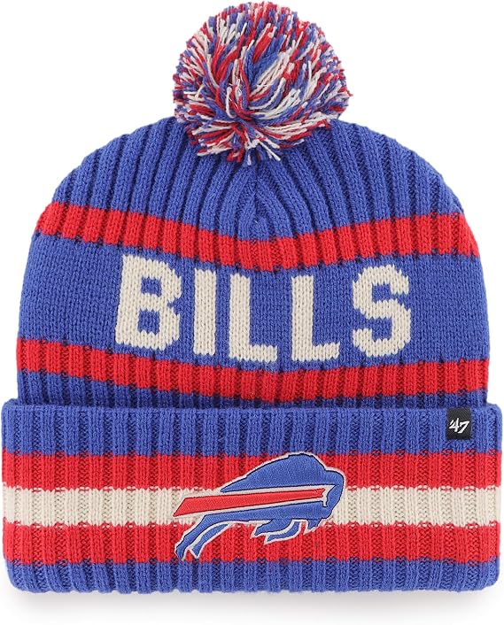 47 NFL Buffalo Bills Bering Cuffed Knit Hat with Pom - Blue