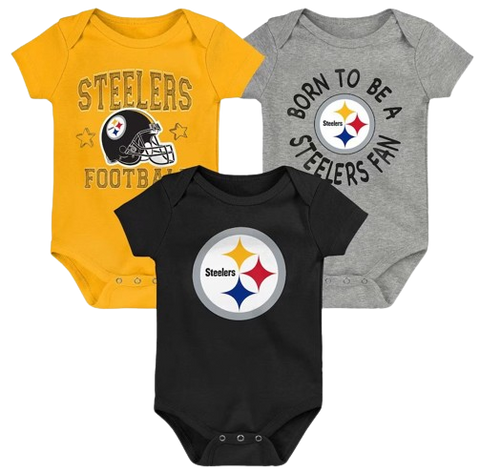 Newborn & Infant Black/Gold/Heather Gray Pittsburgh Steelers Game On Three-Piece Bodysuit Set