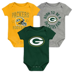 Newborn & Infant Green/Gold/Heather Gray Green Bay Packers Game On Three-Piece Bodysuit Set