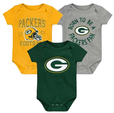 Newborn & Infant Green/Gold/Heather Gray Green Bay Packers Game On Three-Piece Bodysuit Set