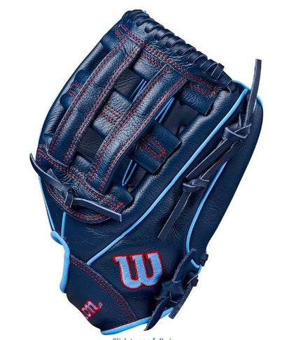 Wilson A500 12" Infield Youth Baseball Glove - Right Hand Throw, Navy/Blue/Red