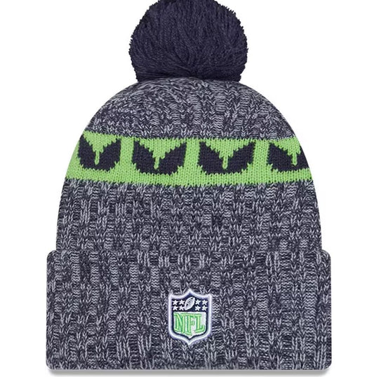 Seattle Seahawks New Era 2023 Sideline Cuffed Knit Hat With Pom - College Navy