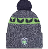 Seattle Seahawks New Era 2023 Sideline Cuffed Knit Hat With Pom - College Navy