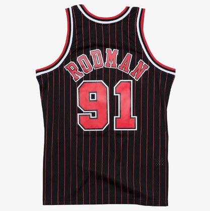 Mitchell & Ness Men's NBA Chicago Bulls Dennis Rodman 1995/96 Pinstripe Hardwood Classics Swingman Jersey - Black