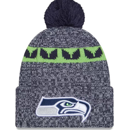 Seattle Seahawks New Era 2023 Sideline Cuffed Knit Hat With Pom - College Navy