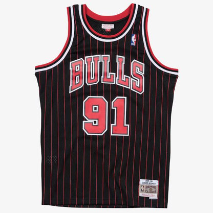 Mitchell & Ness Men's NBA Chicago Bulls Dennis Rodman 1995/96 Pinstripe Hardwood Classics Swingman Jersey - Black