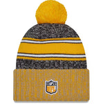 Men's New Era Black/Gold Pittsburgh Steelers 2023 Sideline Sport Cuffed Pom Knit Hat