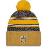 Men's New Era Black/Gold Pittsburgh Steelers 2023 Sideline Sport Cuffed Pom Knit Hat