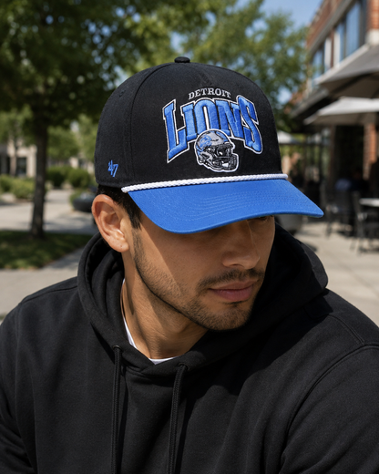 '47 NFL Detroit Lions Palmero Hitch RF Adjustable Snapback Hat - Black / Blue