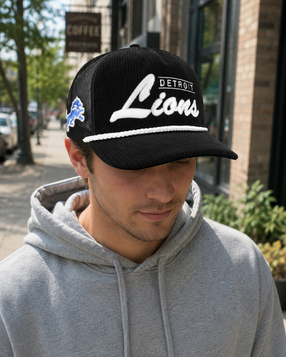 '47 NFL Detroit Lions Double Header Rope Mesh Adjustable Snapback Hat - Black