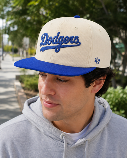 47 MLB Los Angeles Dodgers Fieldstone Captain RL Adjustable Snapback Hat - Beige/Royal
