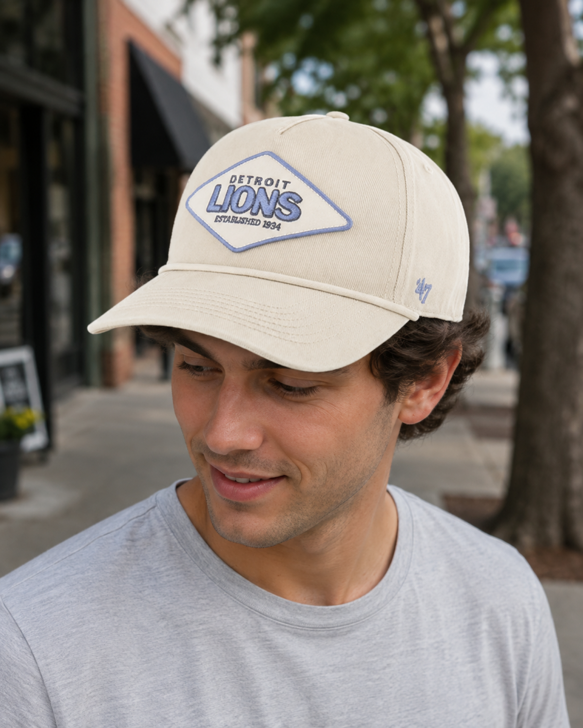 '47 NFL Detroit Lions Cairn Hitch RF Adjustable Snapback Hat - Beige