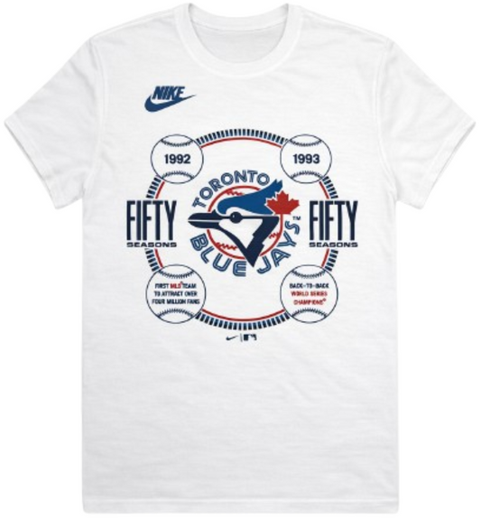 Nike MLB Toronto Blue Jays 50th Season Anniversary Graphic T-Shirt - White