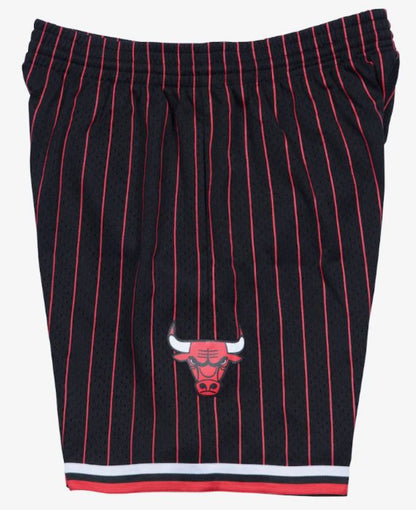 Mitchell & Ness Men's Chicago Bulls 1996-97 Black Alternate Swingman Shorts - Black/Red Pinstripe