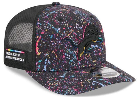 New Era NFL Detroit Lions 2025 Crucial Catch 9SEVENTY Stretch-Snap Trucker Adjustable Hat - Black