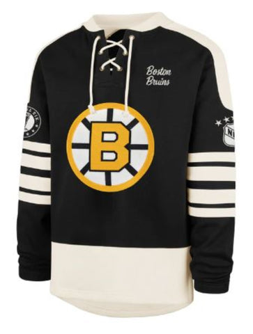 '47 NHL Boston Bruins Golden Age Sweep Check Eternal Lacer Fleece Hoodie - Black/White