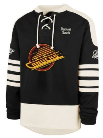 '47 NHL Vancouver Canucks Golden Age Sweep Check Eternal Lacer Fleece Hoodie - Black/White