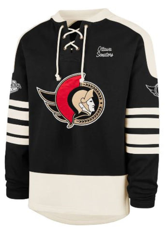 '47 NHL Ottawa Senators Golden Age Sweep Check Eternal Lacer Fleece Hoodie - Black/White