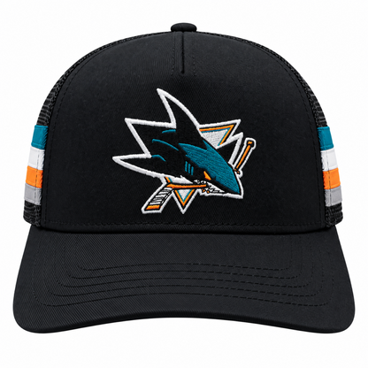 American Needle NHL San Jose Sharks Hotfoot Stripes Trucker Adjustable Snapback Hat - Black