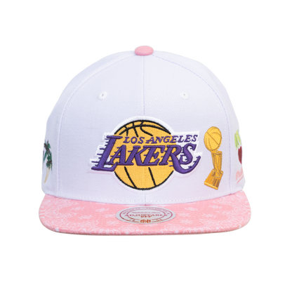 Men's Mitchell & Ness Los Angeles Lakers Snapback Hat - White/Pink