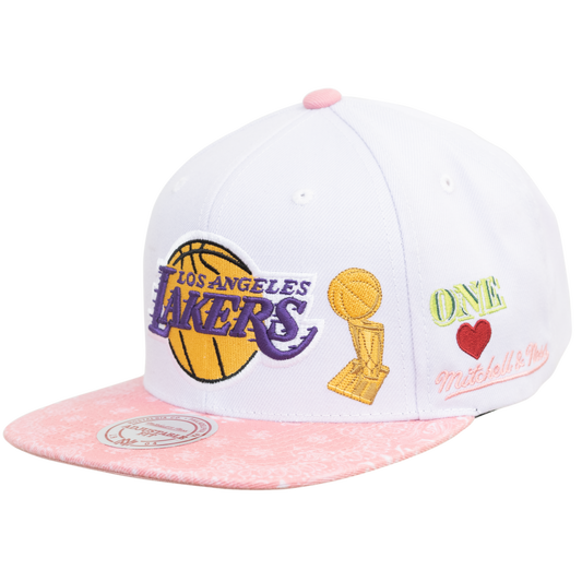 Men's Mitchell & Ness Los Angeles Lakers Snapback Hat - White/Pink