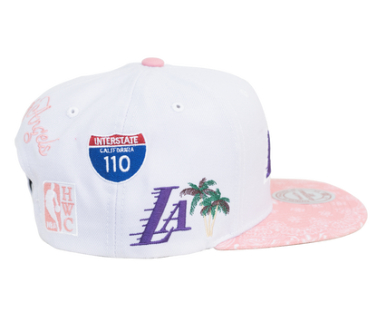 Men's Mitchell & Ness Los Angeles Lakers Snapback Hat - White/Pink