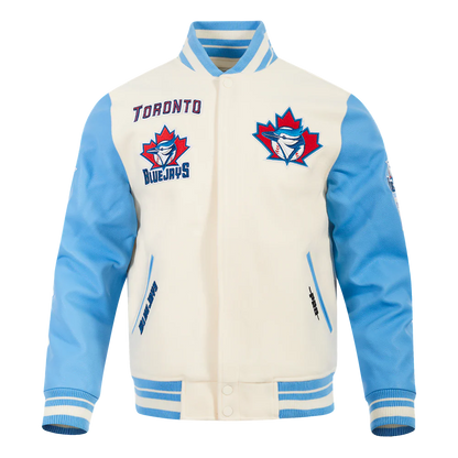 Pro Standard MLB Toronto Blue Jays Retro Classic Rib Wool Varsity Jacket – Cream/Blue