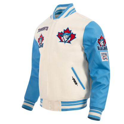 Pro Standard MLB Toronto Blue Jays Retro Classic Rib Wool Varsity Jacket – Cream/Blue