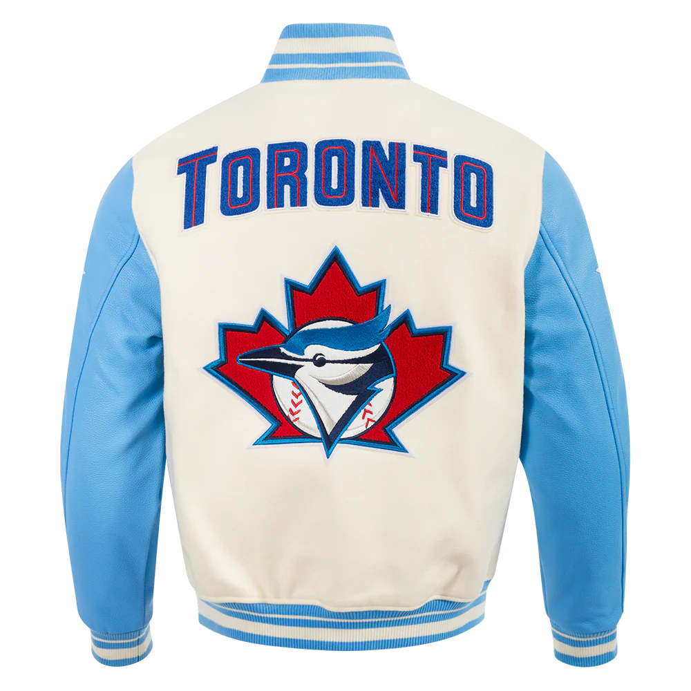 Pro Standard MLB Toronto Blue Jays Retro Classic Rib Wool Varsity Jacket – Cream/Blue