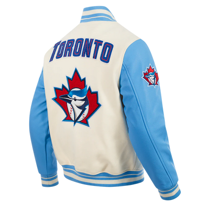 Pro Standard MLB Toronto Blue Jays Retro Classic Rib Wool Varsity Jacket – Cream/Blue
