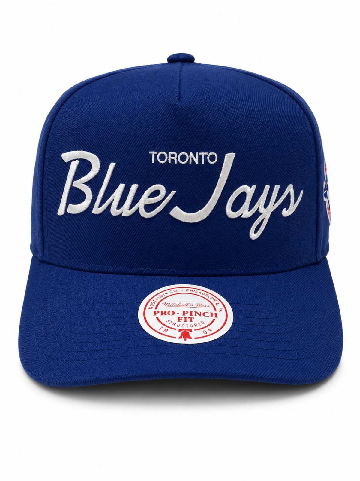 Mitchell & Ness MLB Toronto Blue Jays Script Cooperstown Sidepatch Pro Pinch Fit Snapback Hat - Blue