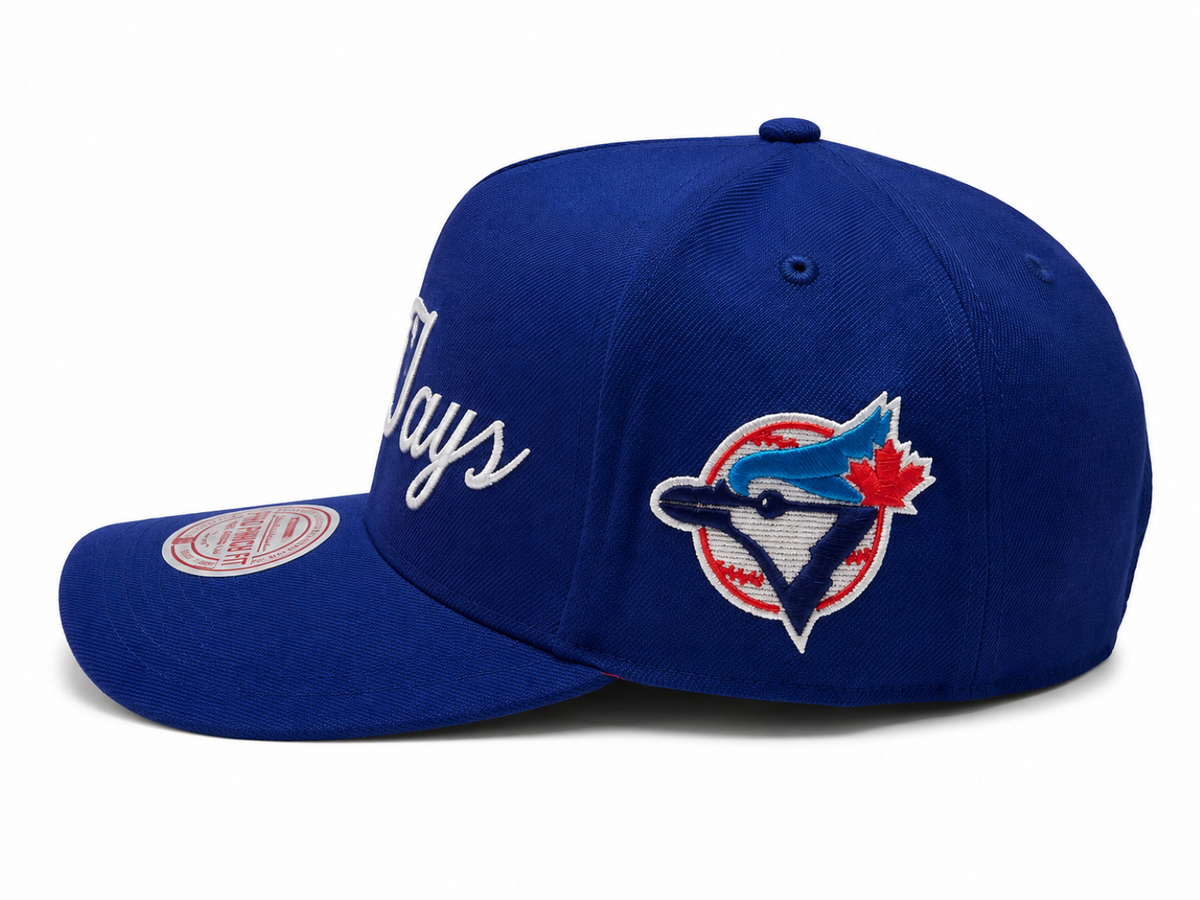 Mitchell & Ness MLB Toronto Blue Jays Script Cooperstown Sidepatch Pro Pinch Fit Snapback Hat - Blue