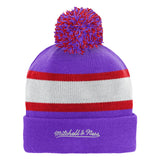 Mitchell & Ness Youth NBA Toronto Raptors Striped Cuffed Knit Hat with Pom - Purple