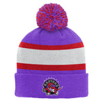 Mitchell & Ness Youth NBA Toronto Raptors Striped Cuffed Knit Hat with Pom - Purple