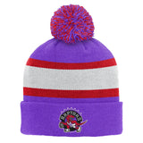 Mitchell & Ness Youth NBA Toronto Raptors Striped Cuffed Knit Hat with Pom - Purple