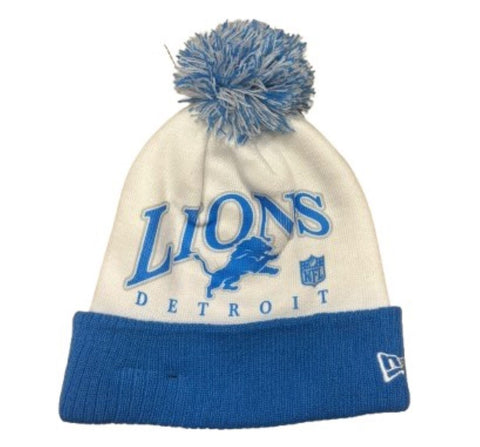 Men's New Era Detroit Lions Spirit Cuffed Knit Pom Beanie - White/Blue