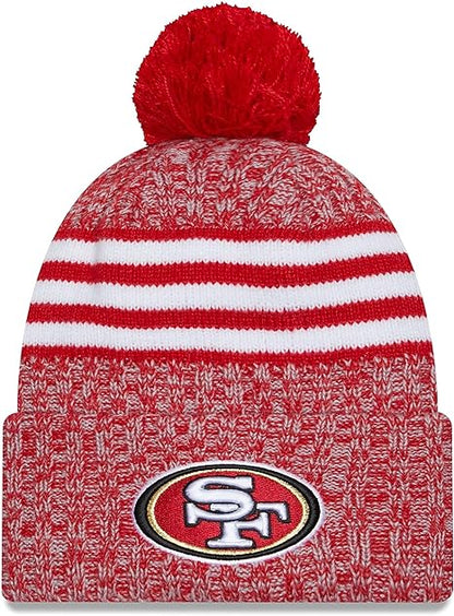 New Era San Francisco 49ers 2023 Sideline Cuffed Knit Hat with Pom - Scarlet