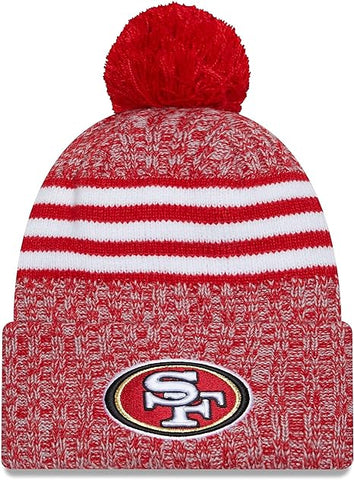 New Era San Francisco 49ers 2023 Sideline Cuffed Knit Hat with Pom - Scarlet