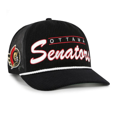 '47 NHL Ottawa Senators Double Header Rope Mesh Adjustable Snapback Hat - Black