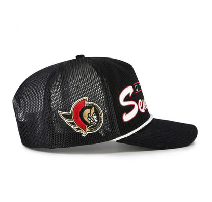 '47 NHL Ottawa Senators Double Header Rope Mesh Adjustable Snapback Hat - Black