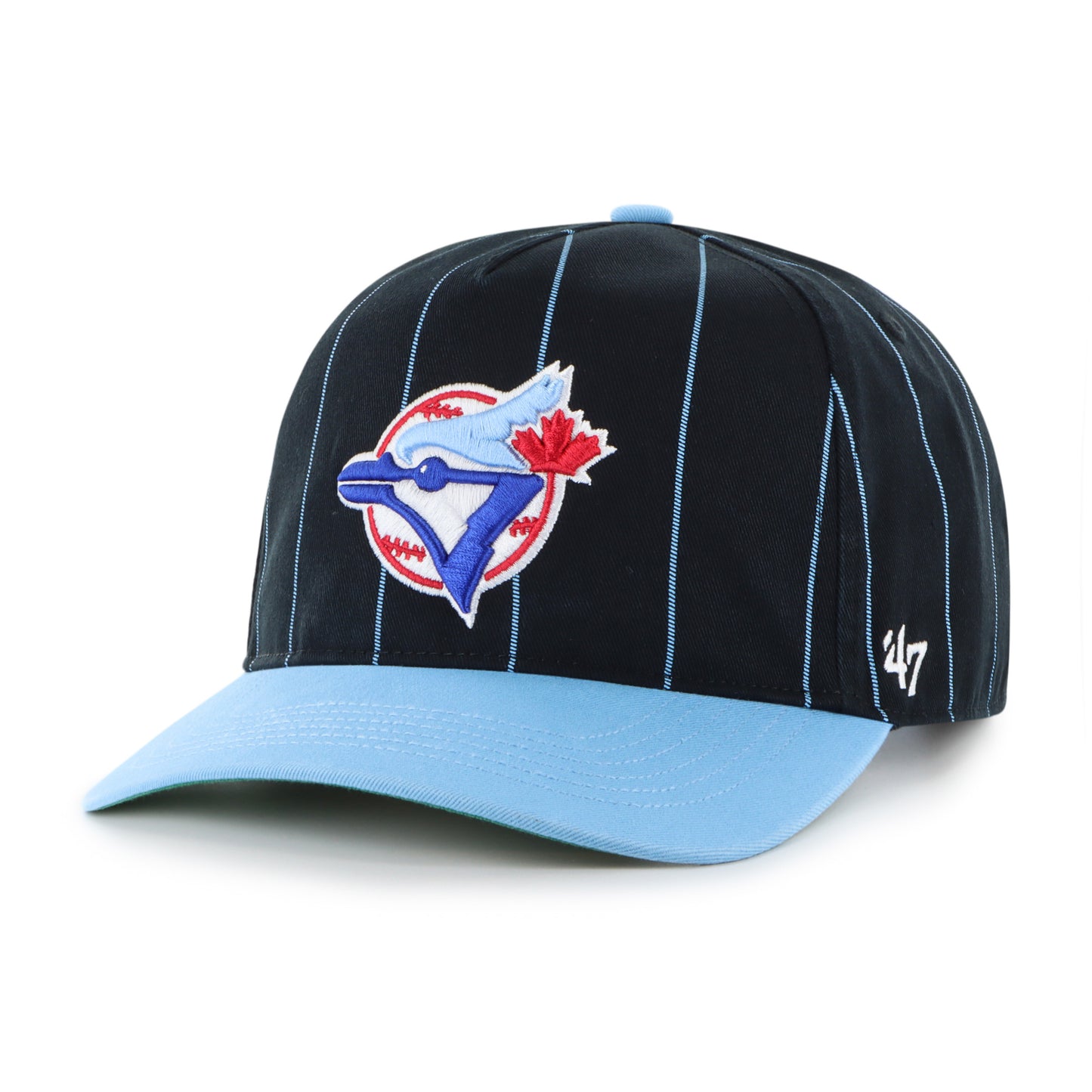 '47 MLB Toronto Blue Jays World Series 1992/93 Pinstripe Hitch Adjustable Snapback Hat - Black/Blue