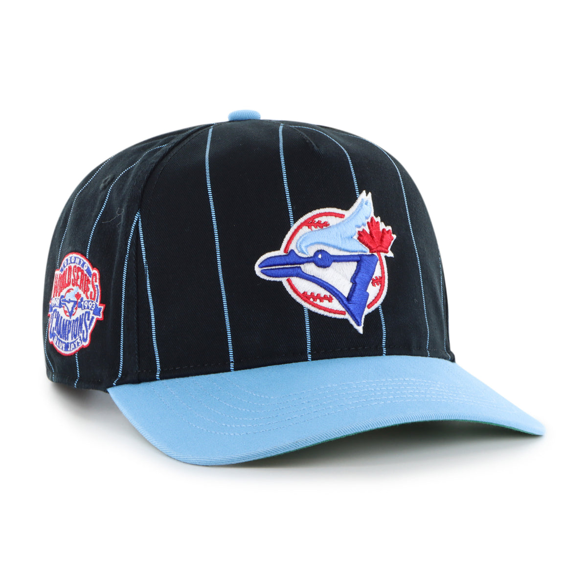 '47 MLB Toronto Blue Jays World Series 1992/93 Pinstripe Hitch Adjustable Snapback Hat - Black/Blue