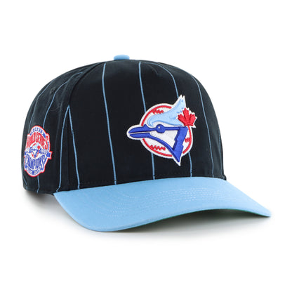 '47 MLB Toronto Blue Jays World Series 1992/93 Pinstripe Hitch Adjustable Snapback Hat - Black/Blue